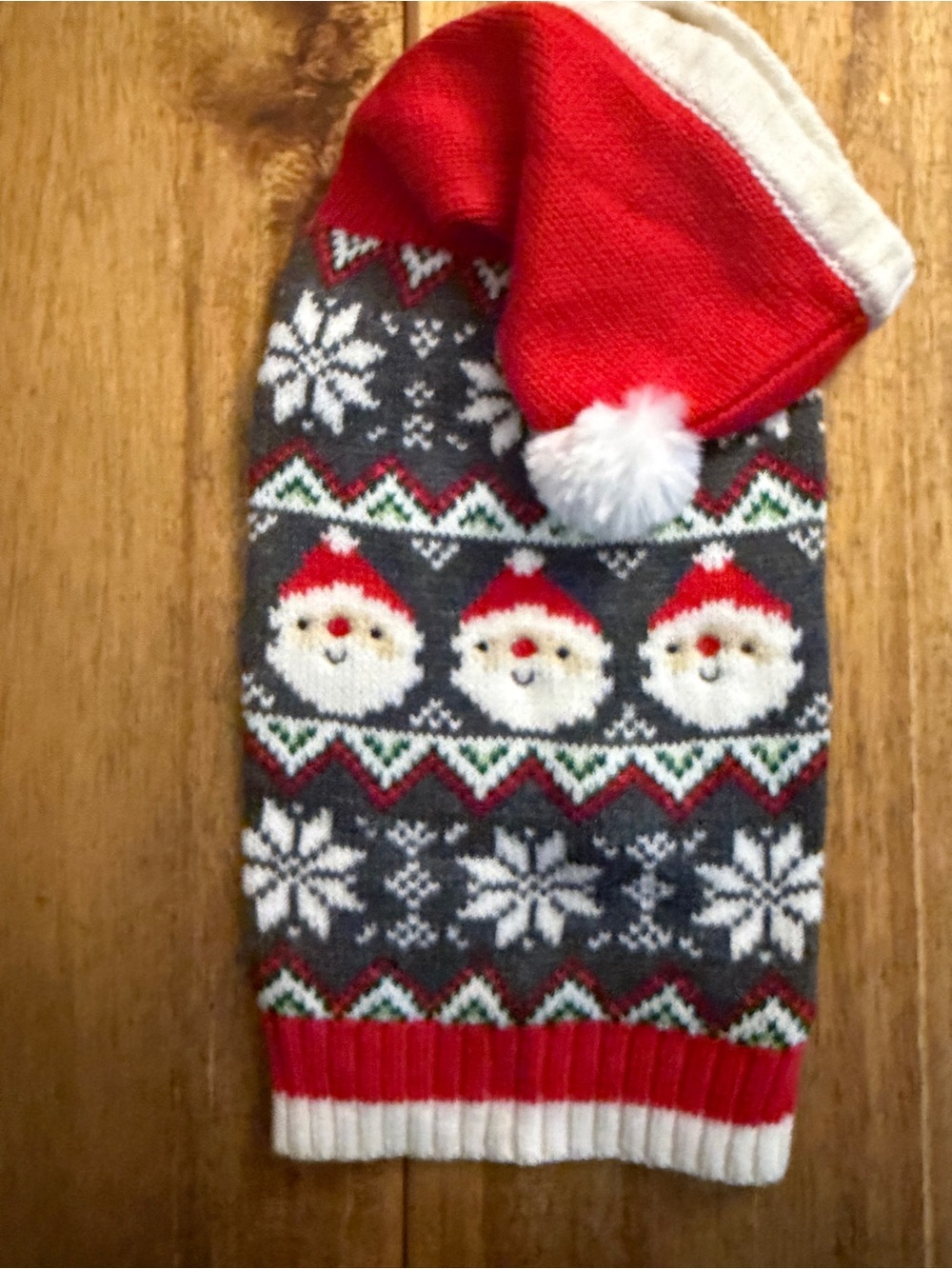 Dog Sweater - Santa Fair Isle Holiday Knit Hat - Red, Gray, White